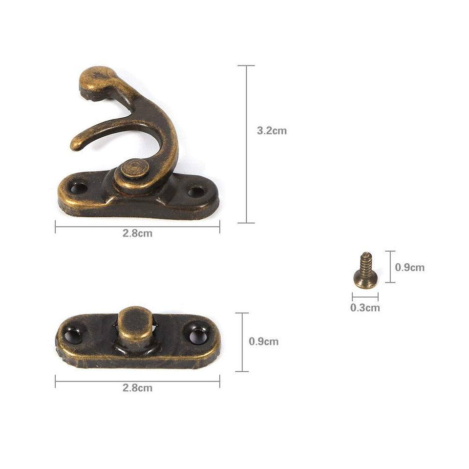 gloglow 12 pcs gancho, diseño de bronce antiguo aldaba para candado joyería decorativa regalo caja de madera de vino cerrojo gancho con tornillos, Bronze-left Hook, 1