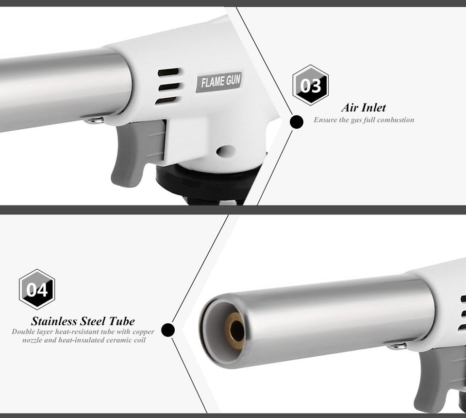 outlife Camping – Soplete de gas butano llama Soldadura Gun Burner Auto Ignition Cocina Herramienta de cocción para cocinar/postres Blazing/barbacoa/Baking/Camping al aire última intervensión
