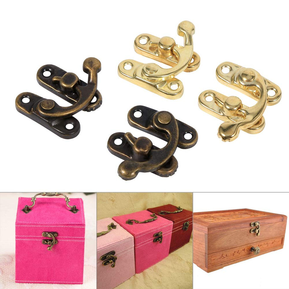 gloglow 12 pcs gancho, diseño de bronce antiguo aldaba para candado joyería decorativa regalo caja de madera de vino cerrojo gancho con tornillos, Bronze-left Hook, 1