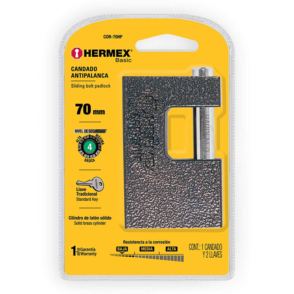Hermex Basic COR-70HP, Candado antipalanca, cuerpo de hierro de 80mm
