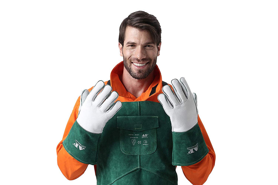 AP tamaño babero de cuero verde AP-2655 delantal y 14" guantes de cuero de becerro grano AP-6105 + xl para el servicio plena protección pesada/soldadura