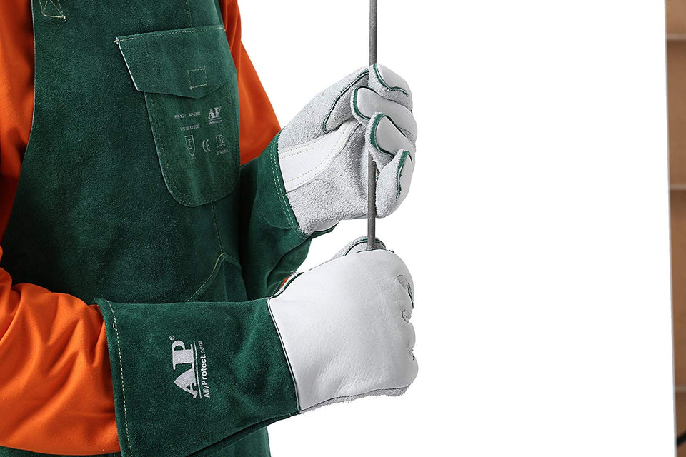 AP tamaño babero de cuero verde AP-2655 delantal y 14" guantes de cuero de becerro grano AP-6105 + xl para el servicio plena protección pesada/soldadura