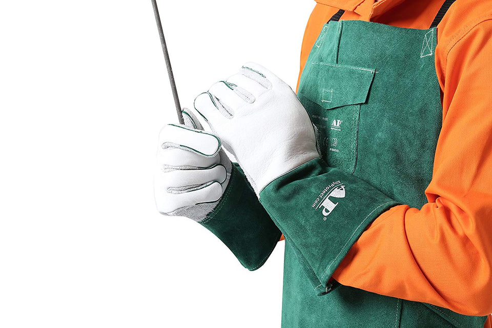 AP tamaño babero de cuero verde AP-2655 delantal y 14" guantes de cuero de becerro grano AP-6105 + xl para el servicio plena protección pesada/soldadura