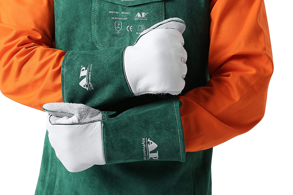 AP tamaño babero de cuero verde AP-2655 delantal y 14" guantes de cuero de becerro grano AP-6105 + xl para el servicio plena protección pesada/soldadura