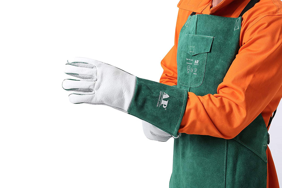 AP tamaño babero de cuero verde AP-2655 delantal y 14" guantes de cuero de becerro grano AP-6105 + xl para el servicio plena protección pesada/soldadura
